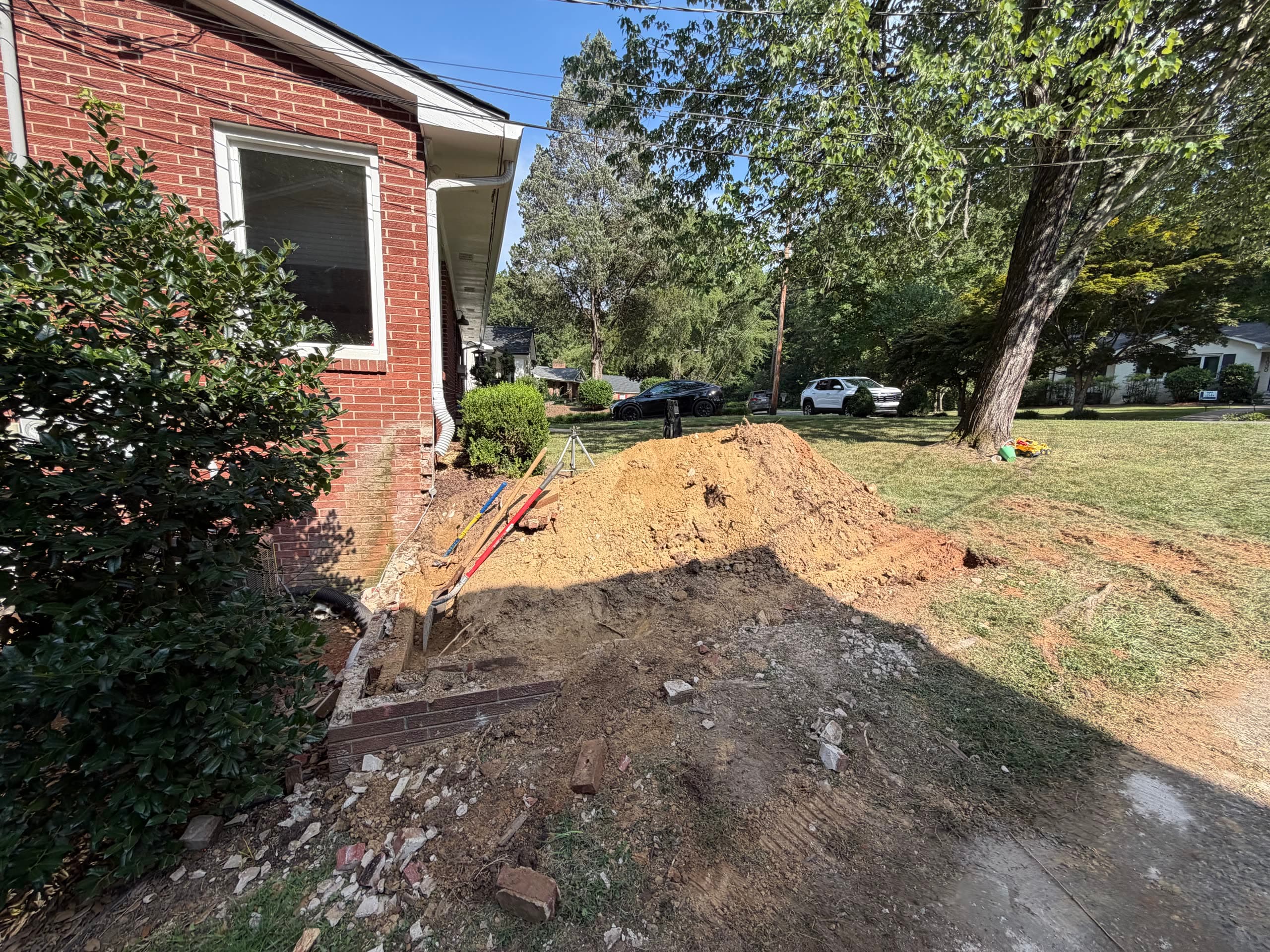 Open work area during an Urban Lawn & Landscape retaining-wall replacement